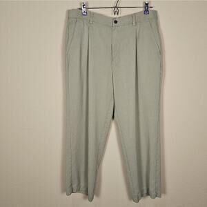 Tommy Bahama Silk Pant Mens 34x24 Green Pleated Dress Casual Chino Relaxed Short